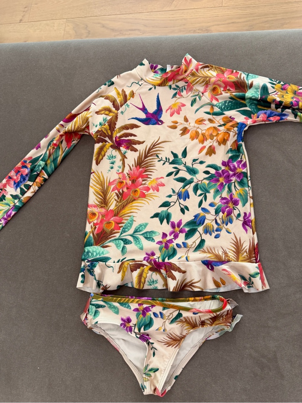 Zimmermann Cream Floral Long-Sleeve Rashguard Swim Set